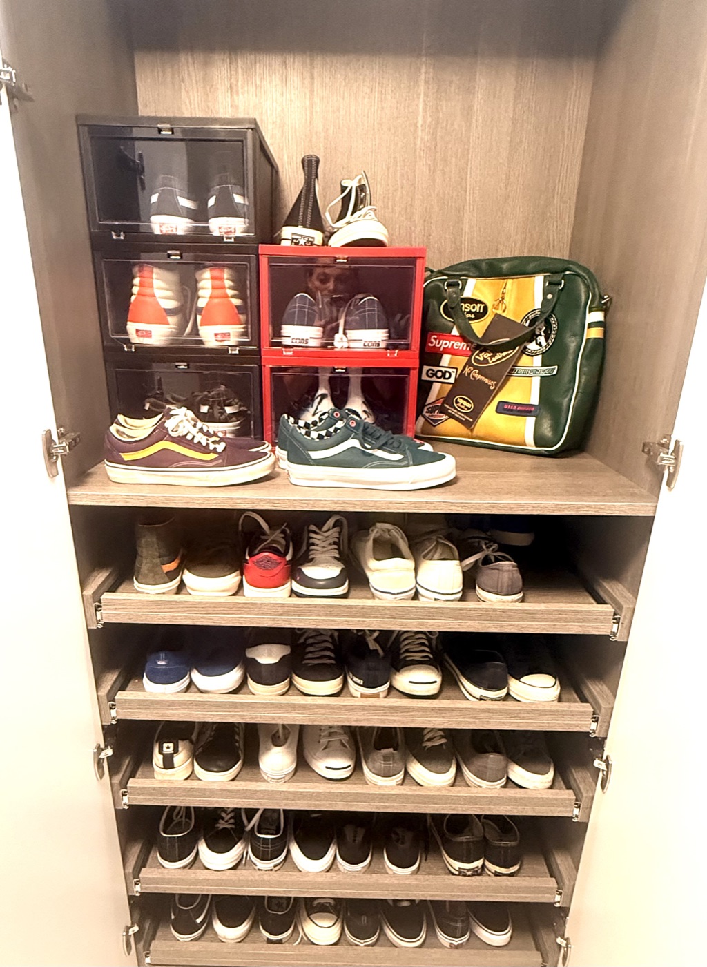 Sneaker collection in acrylic display storage